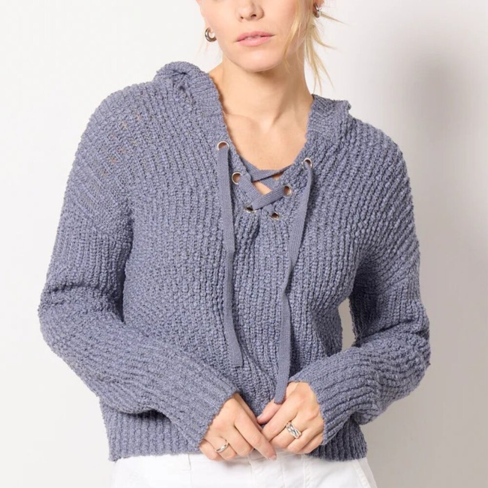 Evereve Design History Marina Hoodie lace beach sweater Size small S grey blue